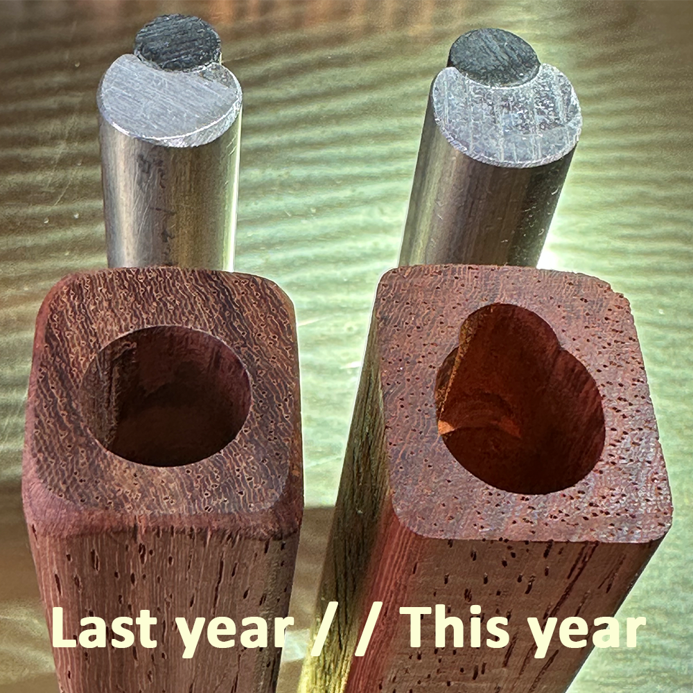 Kamper Lanyard fire starter upgrade: 2022 (left) vs 2023 (right) – 30% larger magnesium rod, ferro rod inset 0.5" deeper in handle