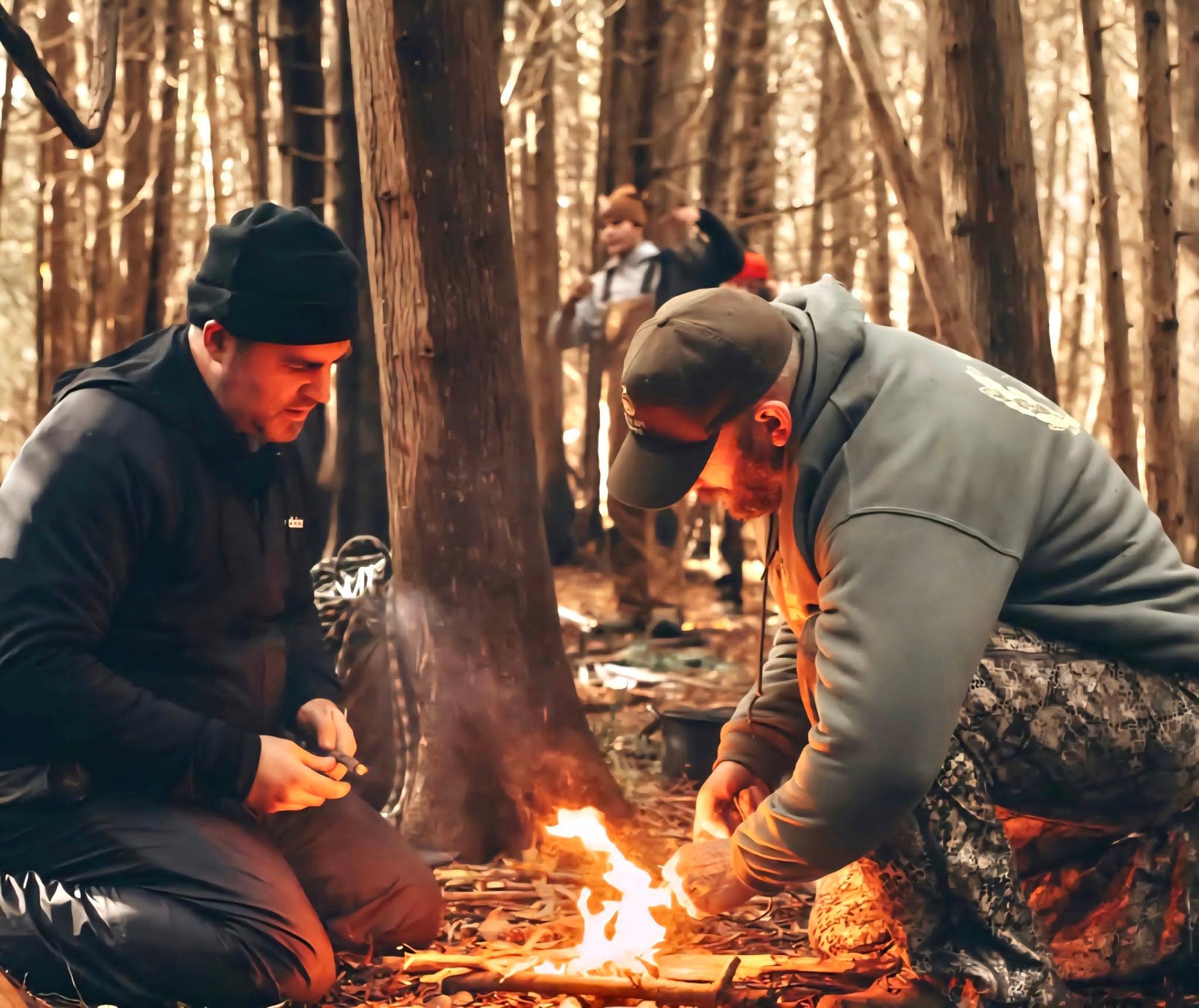 Great Ape Empire Canadian veteran instructor demonstrating fire starting with the Fire-Fast Trekker waterproof fire starter in the Canadian wilderness